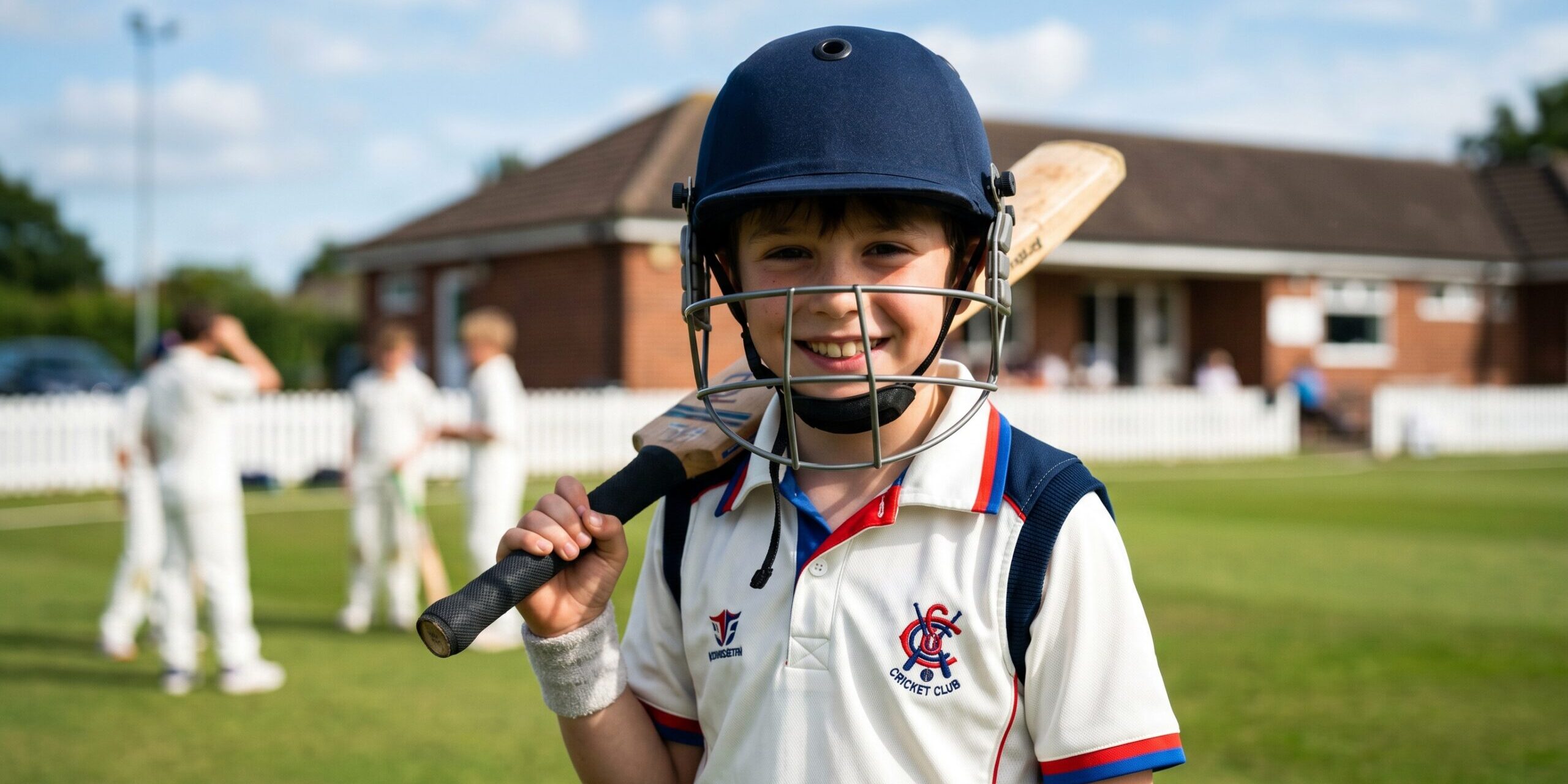 image of child in cricket gear wearing contact lenses