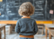 boy child facing a chalk board