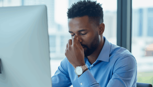 image of a man with eye strain