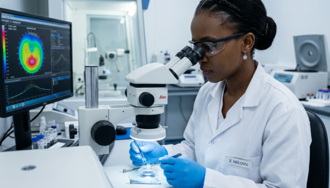 Eye specialist working on contact lenses