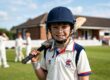 image of child in cricket gear wearing contact lenses