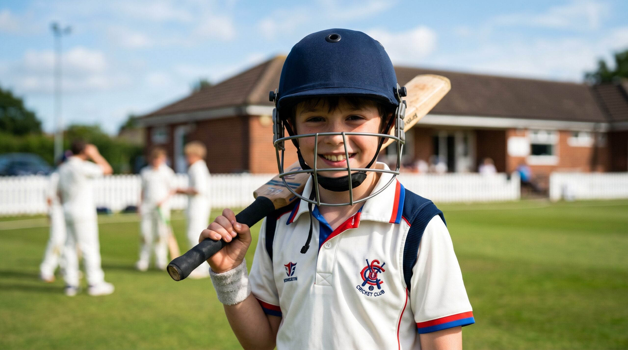 image of child in cricket gear wearing contact lenses